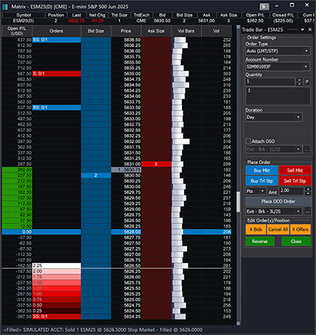 Matrix trading interface