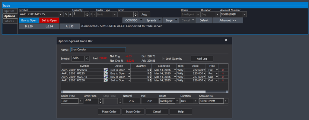 Iron condor earnings strategy visualized in OptionStation Pro options platform